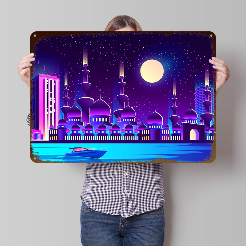 Home Office Dubai - Poster Logam Synthwave Neon City Dubai,