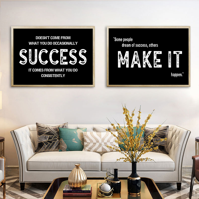 Home Office Room Inspiration - Seni Kanvas Inspirasional Hitam Modern Dekorasi